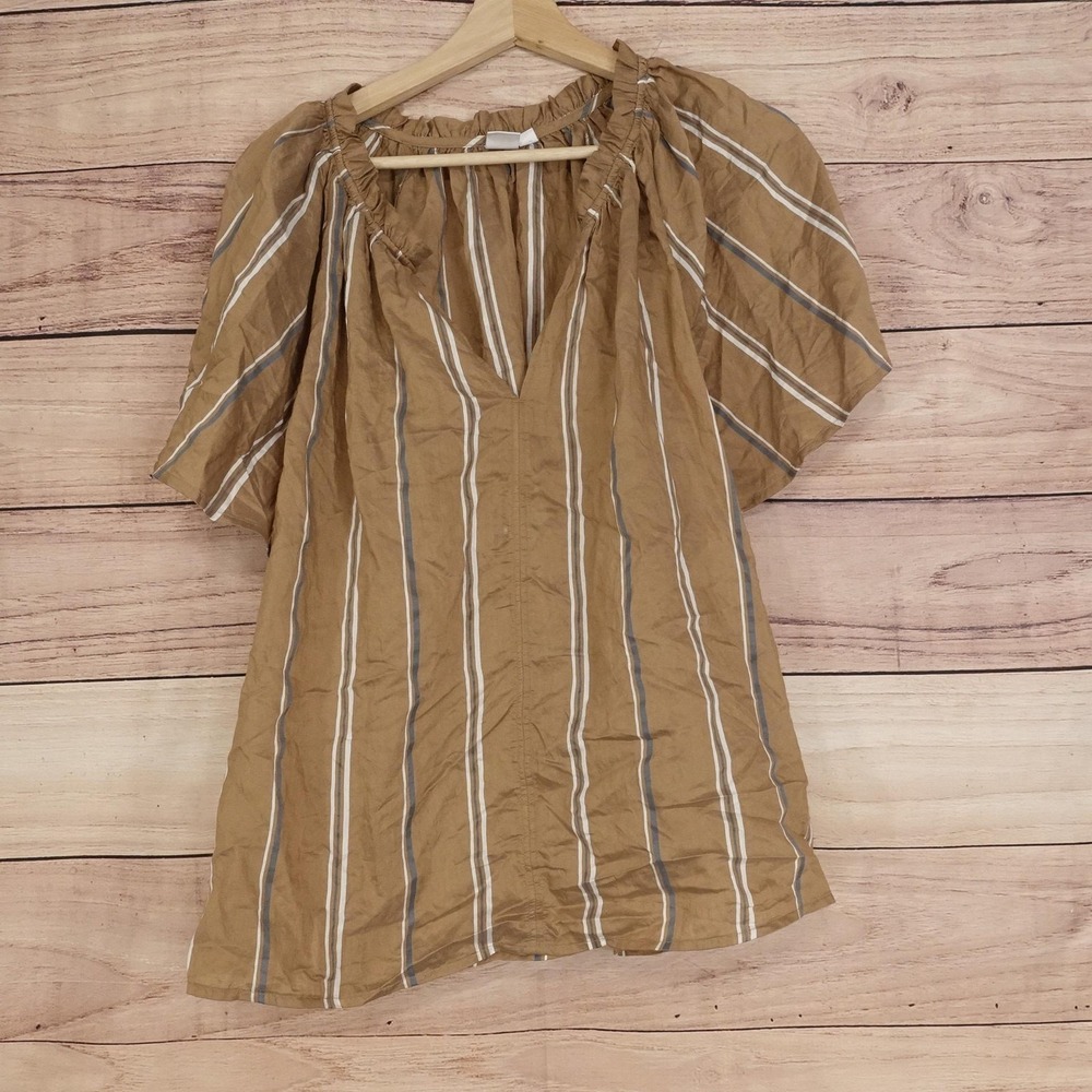 Gap Blouse Womens XXL Brown Striped V-Neck Short Kimono Sleeve Tunic Relaxed Top